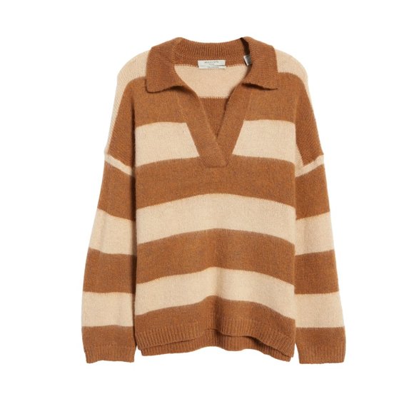 All Saints Lou Stripe Oversize Polo Jumper Sweater - Picture 2 of 9